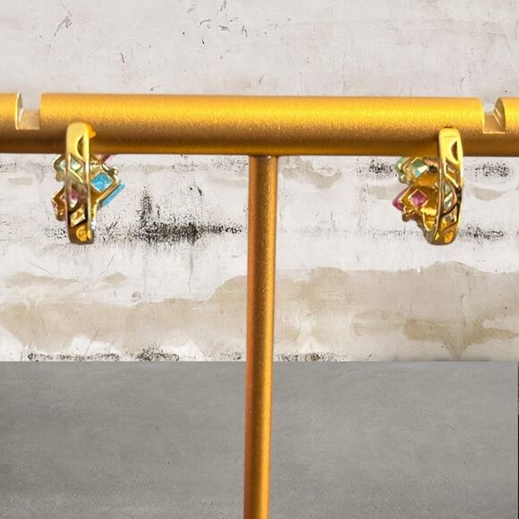 18K Gold Plated Rainbow Hoops NEW - Picture 4 of 6